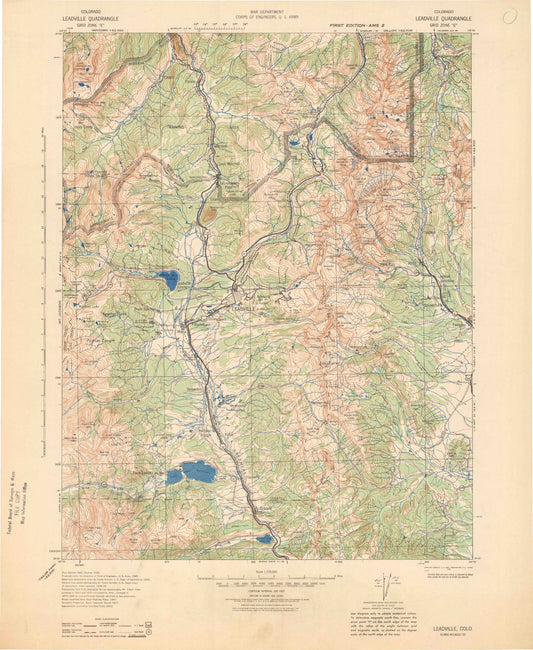 Historic 1942 Leadville Colorado 30'x30' Topo Map Image