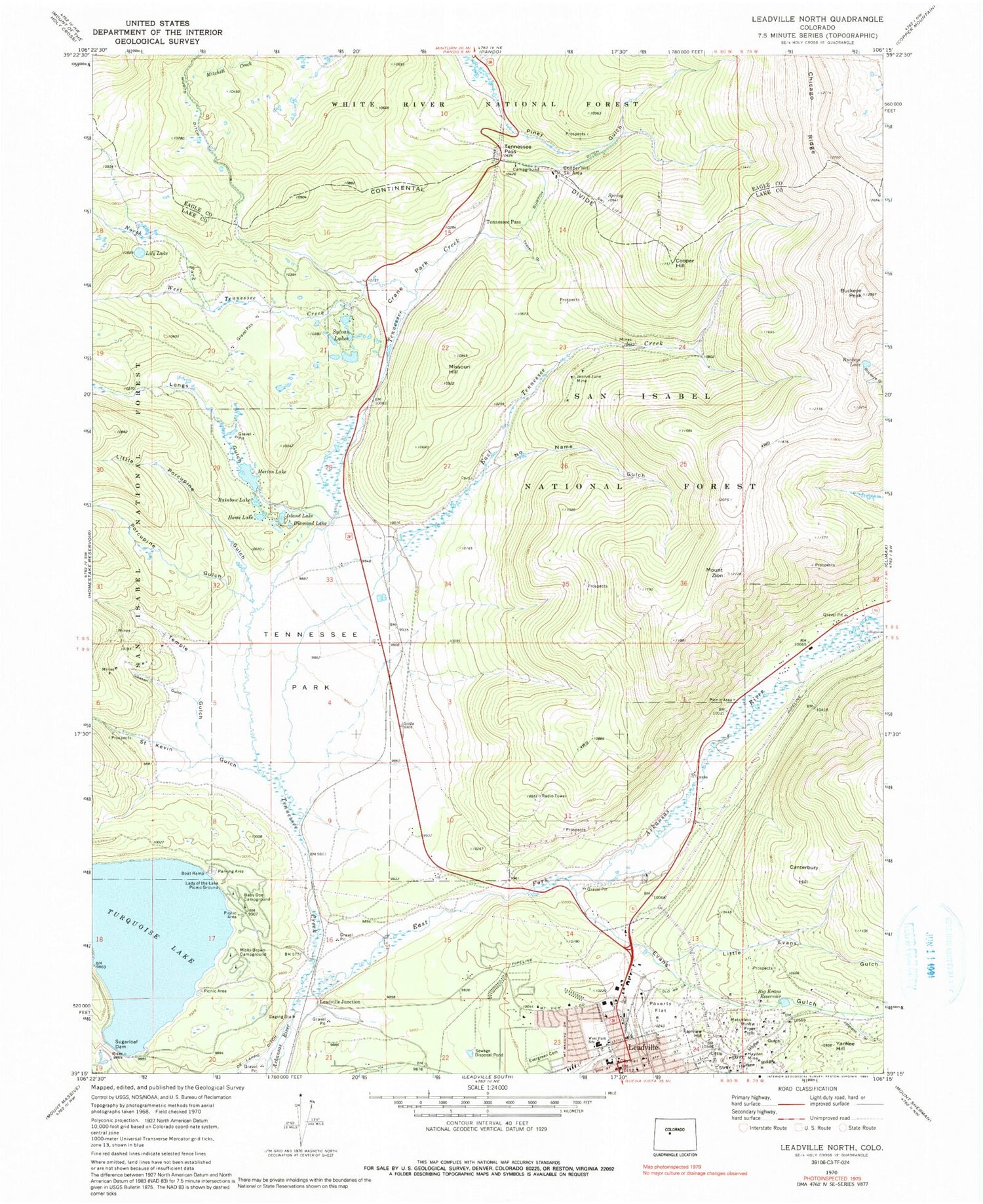 Classic USGS Leadville North Colorado 7.5'x7.5' Topo Map Image