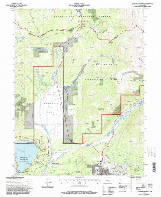 Classic USGS Leadville North Colorado 7.5'x7.5' Topo Map Image