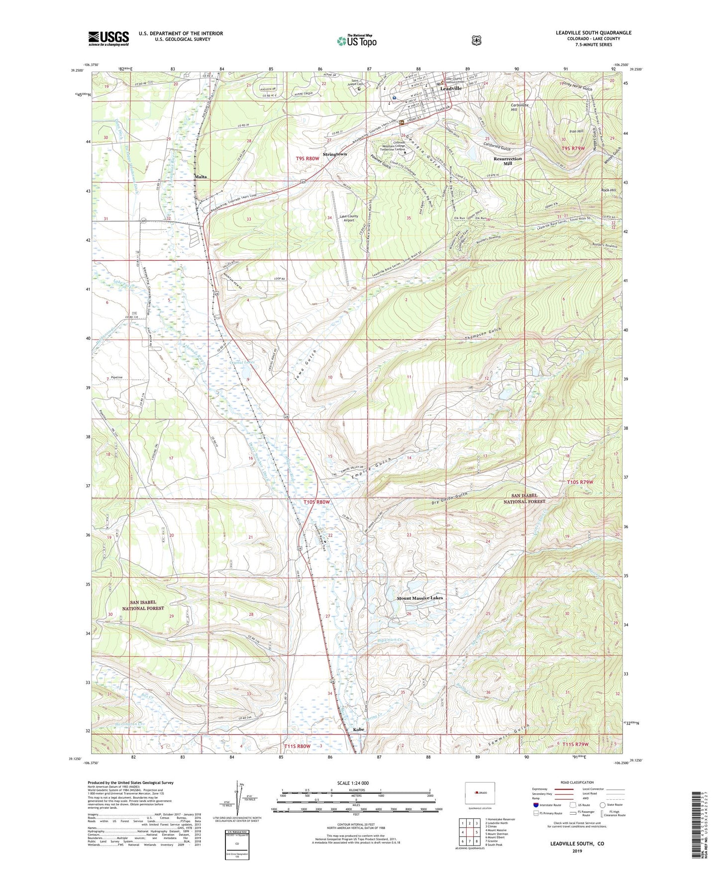 Leadville South Colorado US Topo Map Image