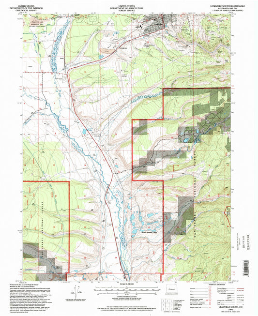 Classic USGS Leadville South Colorado 7.5'x7.5' Topo Map Image