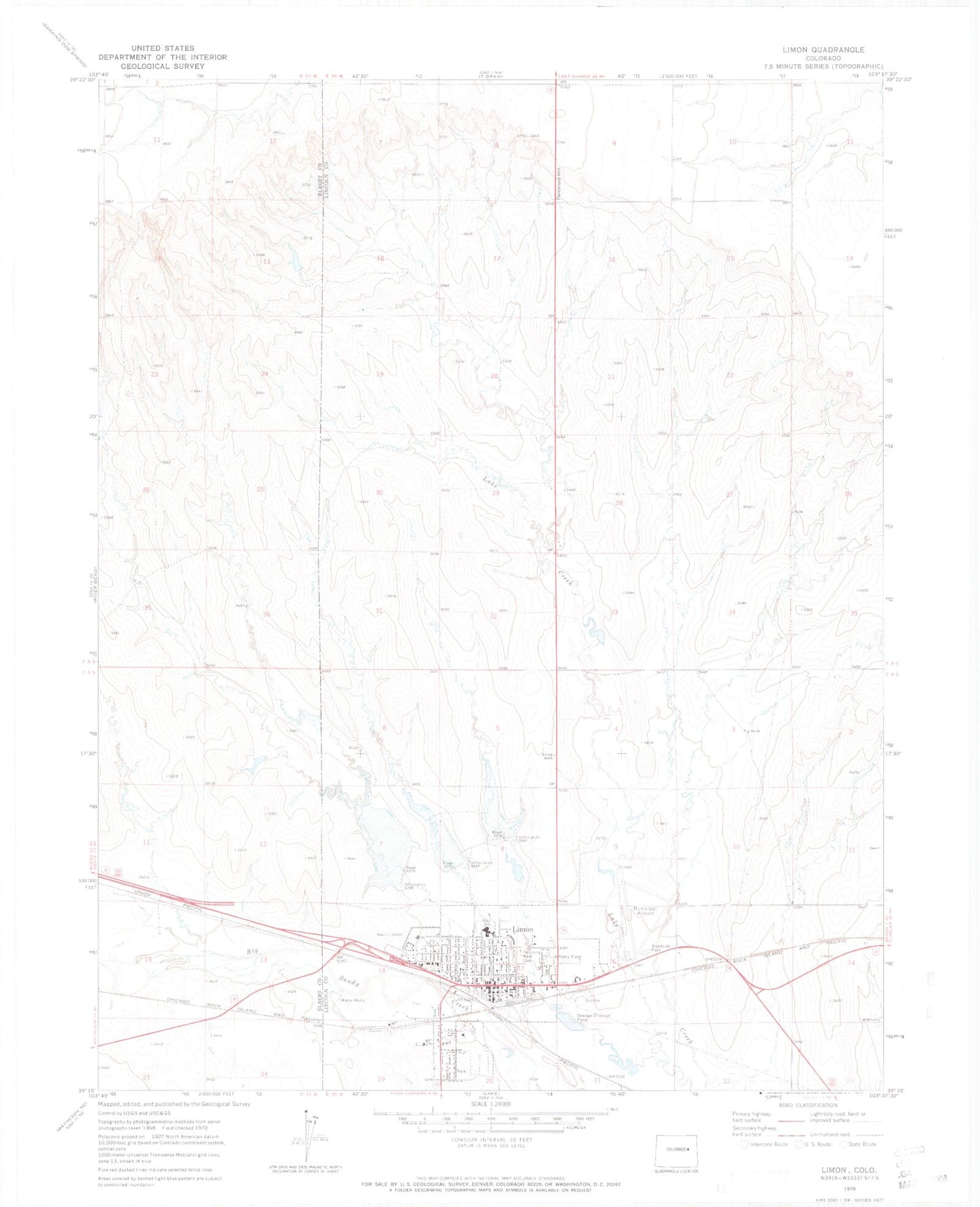 Classic USGS Limon Colorado 7.5'x7.5' Topo Map Image