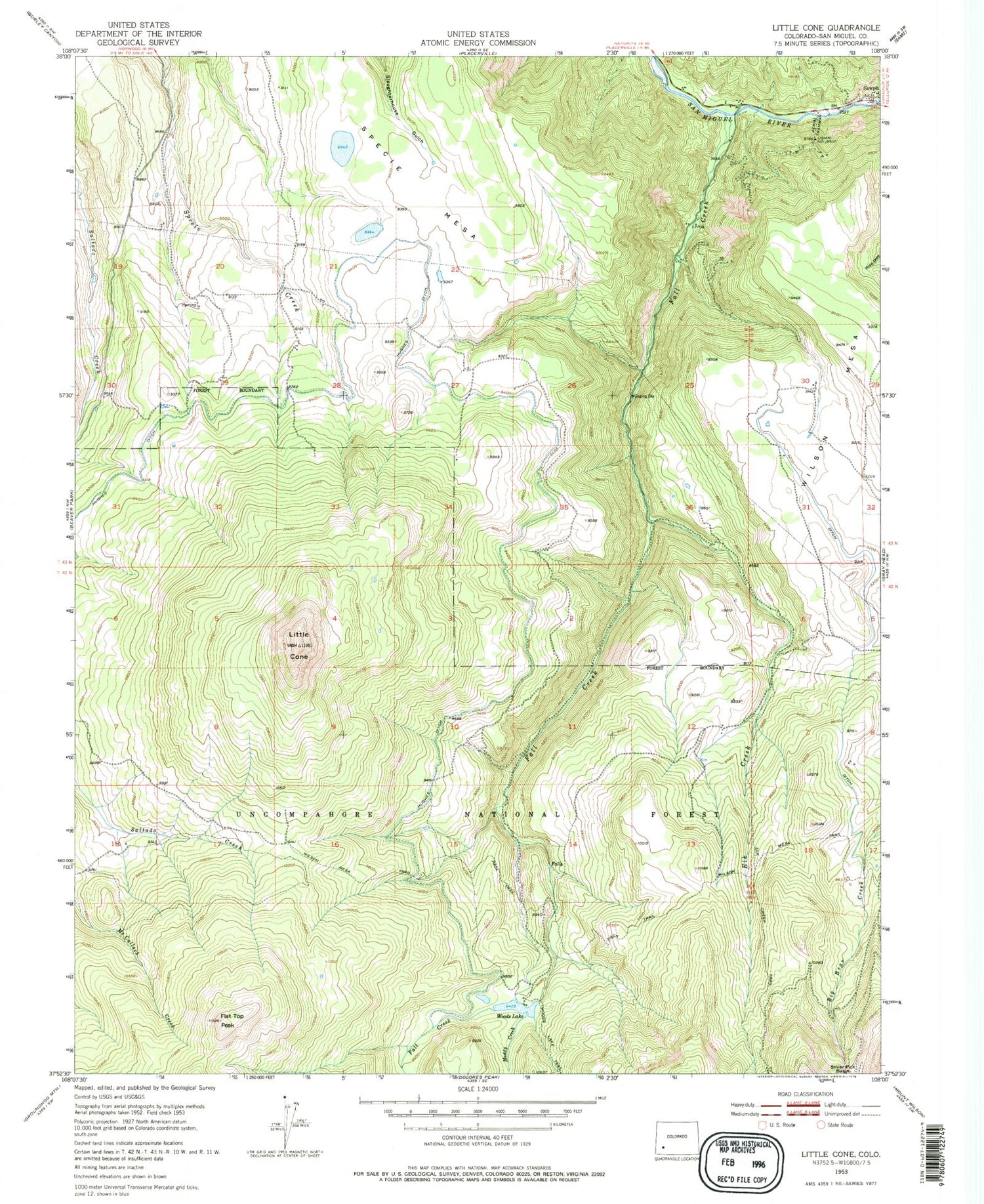 Classic USGS Little Cone Colorado 7.5'x7.5' Topo Map Image