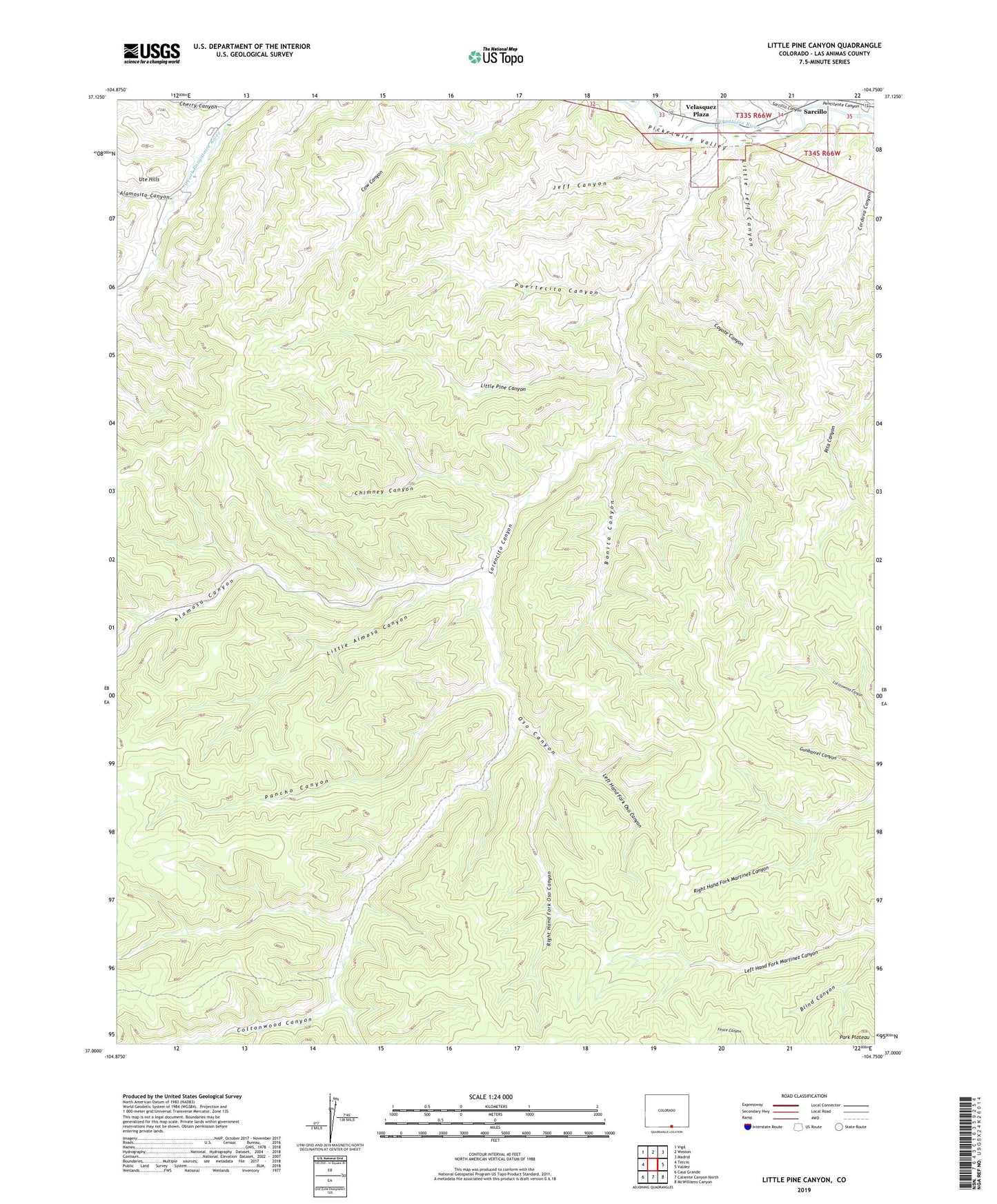Little Pine Canyon Colorado US Topo Map Image