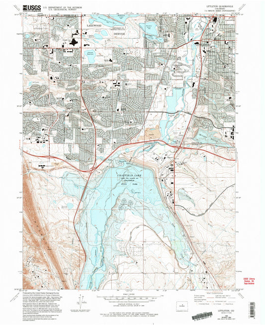 Classic USGS Littleton Colorado 7.5'x7.5' Topo Map Image