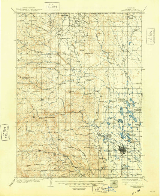 Historic 1909 Livermore Colorado 30'x30' Topo Map Image