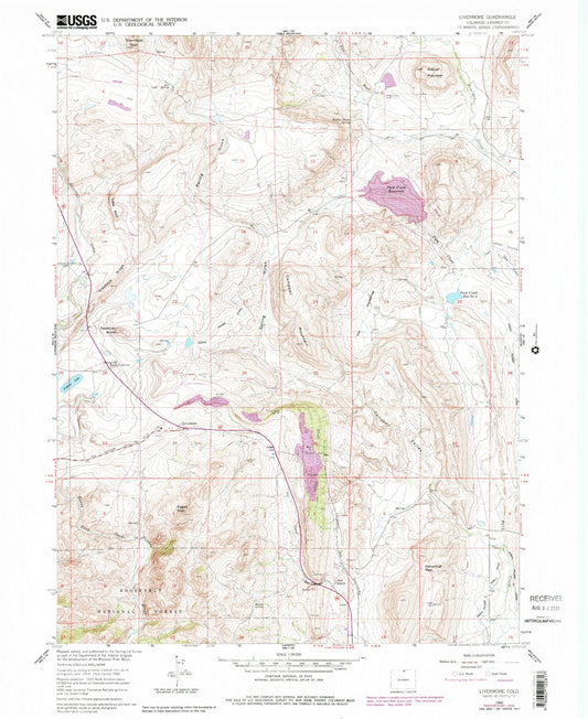 Classic USGS Livermore Colorado 7.5'x7.5' Topo Map Image