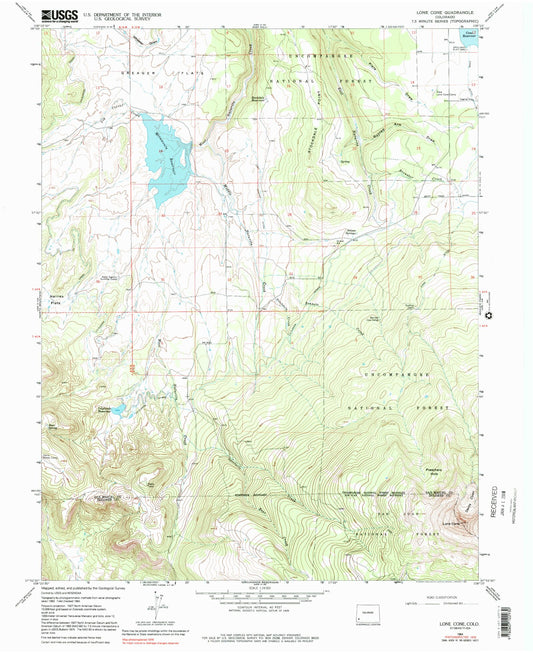 Classic USGS Lone Cone Colorado 7.5'x7.5' Topo Map Image