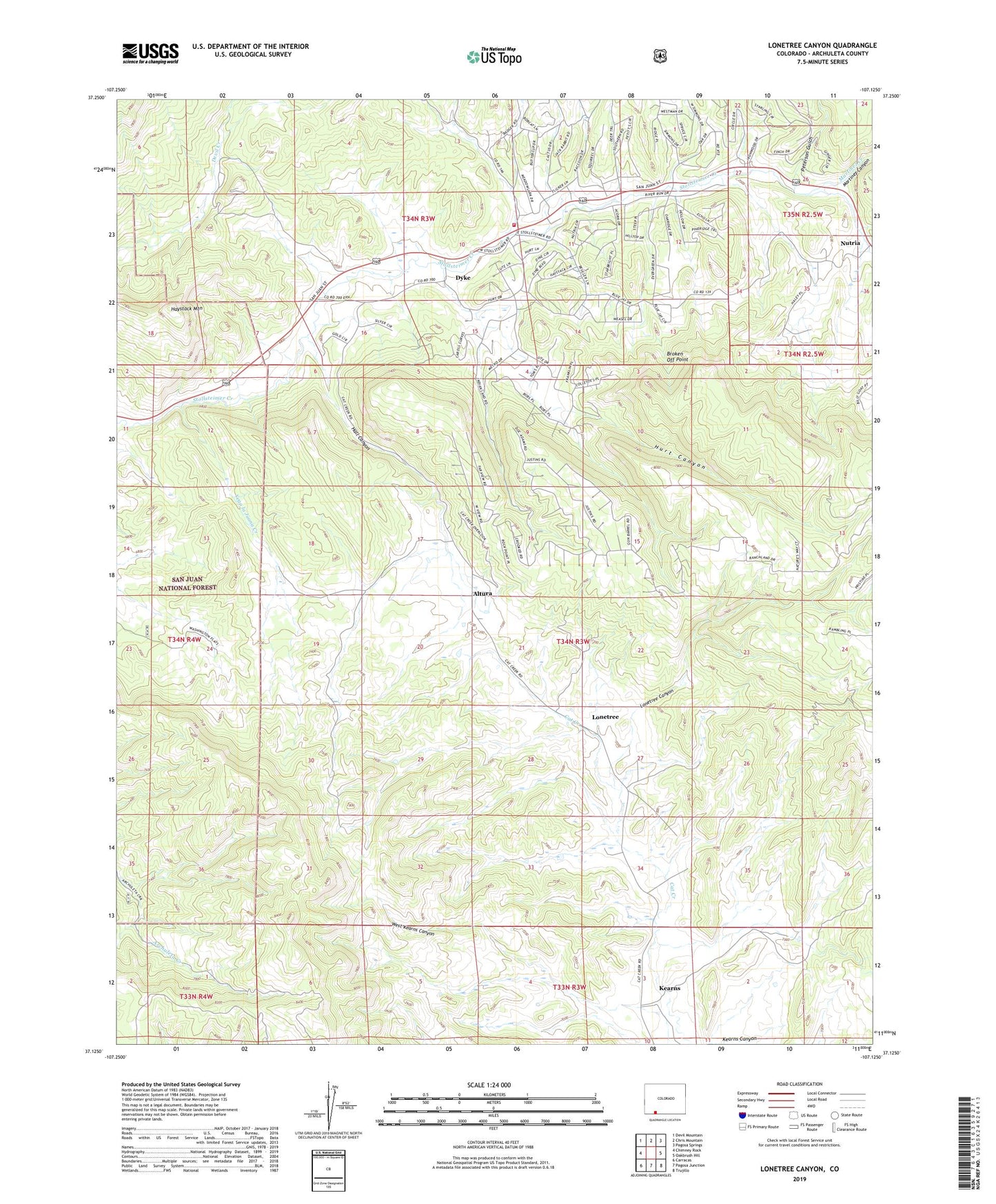 Lonetree Canyon Colorado US Topo Map Image