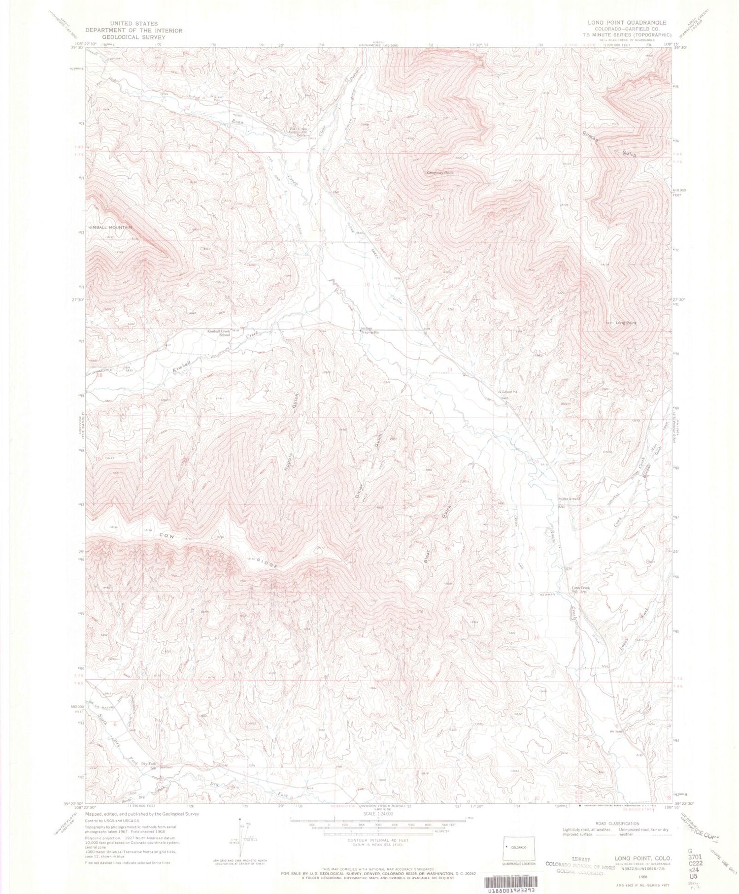 Classic USGS Long Point Colorado 7.5'x7.5' Topo Map Image