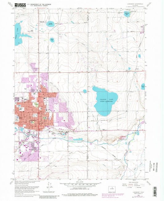 Classic USGS Longmont Colorado 7.5'x7.5' Topo Map Image