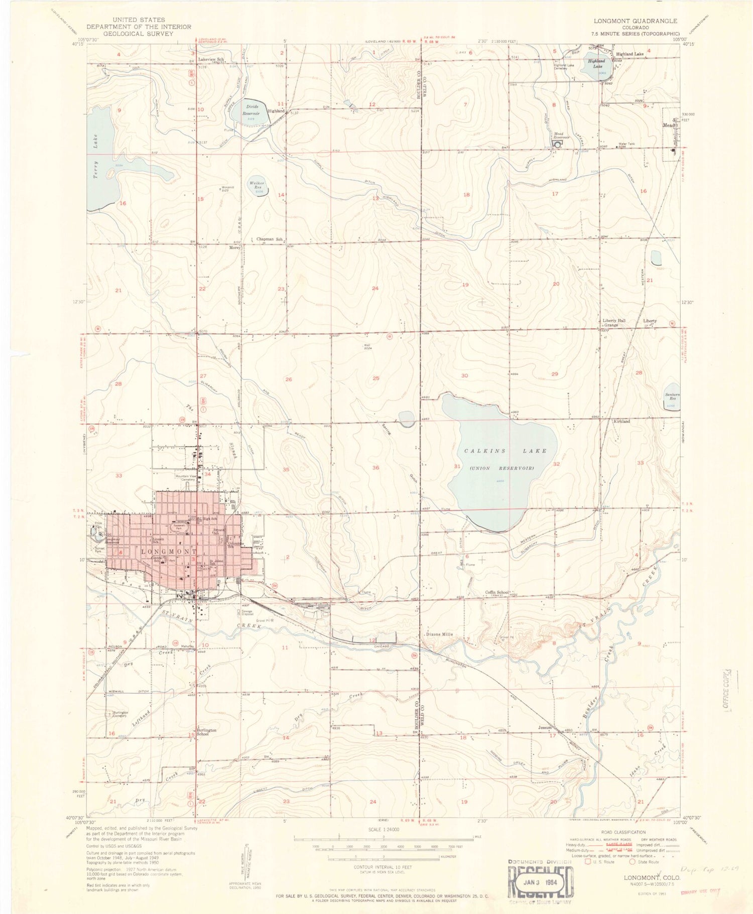 Classic USGS Longmont Colorado 7.5'x7.5' Topo Map Image