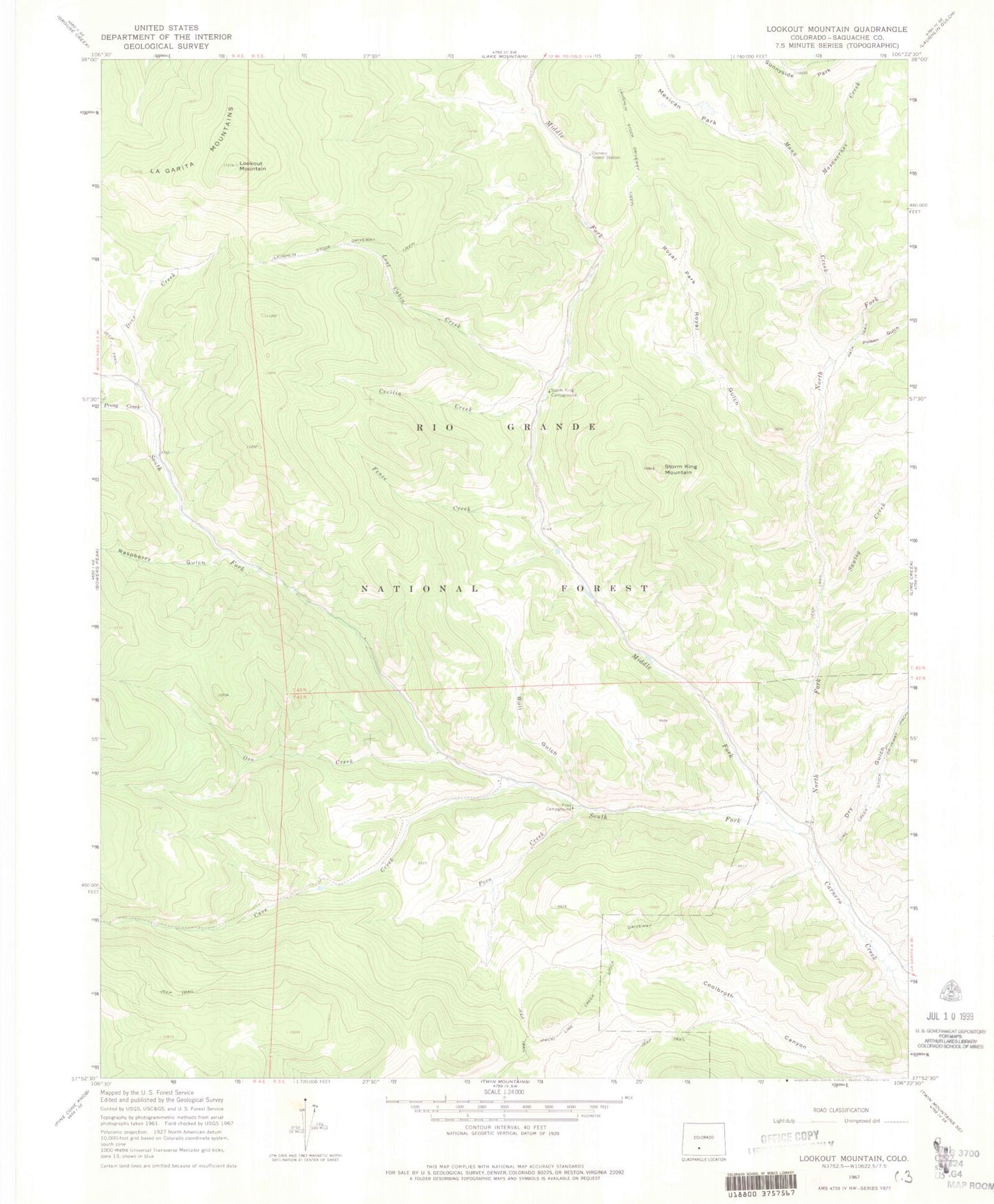 Classic USGS Lookout Mountain Colorado 7.5'x7.5' Topo Map Image