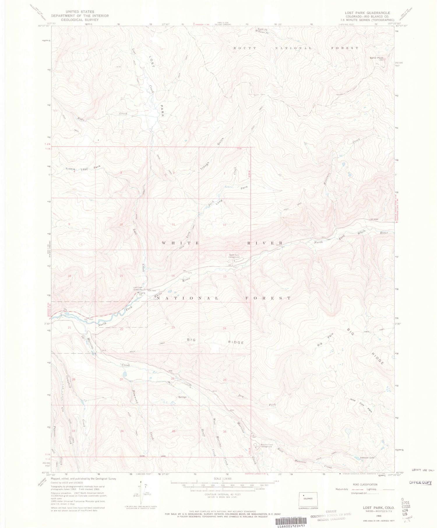 Classic USGS Lost Park Colorado 7.5'x7.5' Topo Map Image