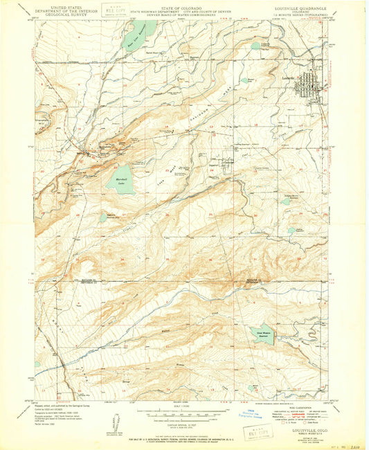 Classic USGS Louisville Colorado 7.5'x7.5' Topo Map Image