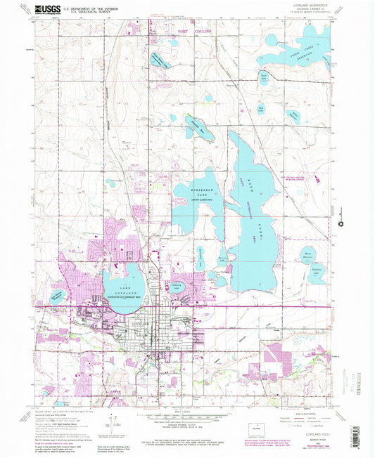 Classic USGS Loveland Colorado 7.5'x7.5' Topo Map Image