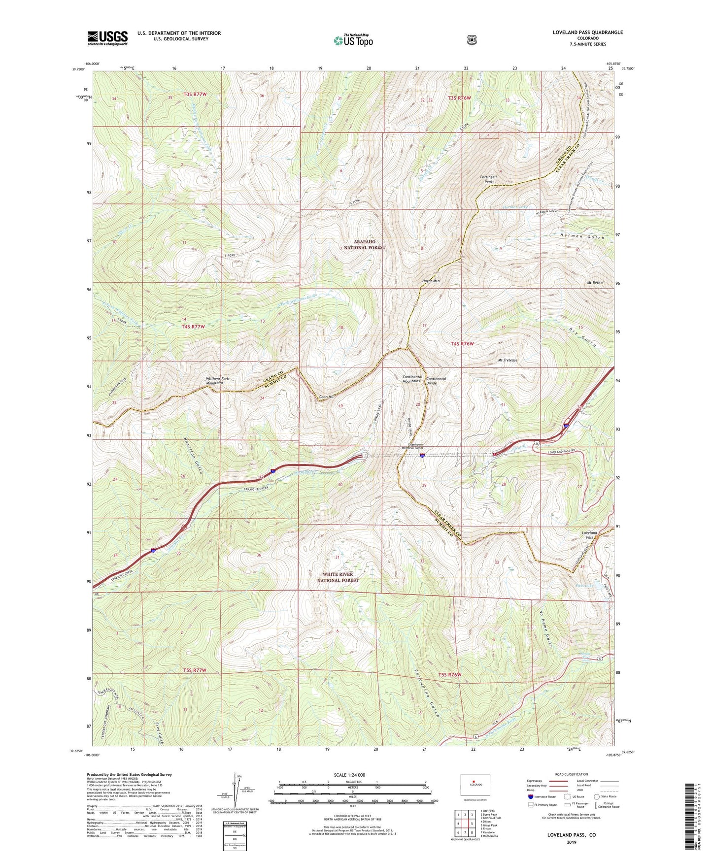 Loveland Pass Colorado US Topo Map Image