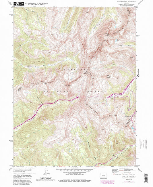 Classic USGS Loveland Pass Colorado 7.5'x7.5' Topo Map Image