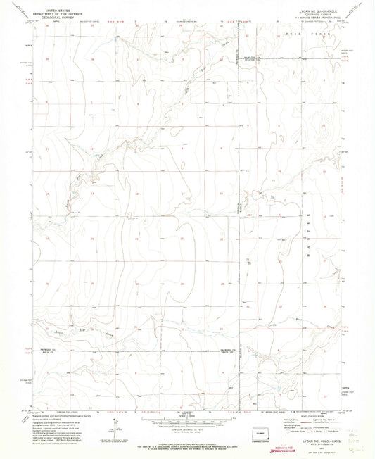 Classic USGS Lycan NE Colorado 7.5'x7.5' Topo Map Image