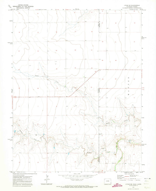 Classic USGS Lycan SE Colorado 7.5'x7.5' Topo Map Image