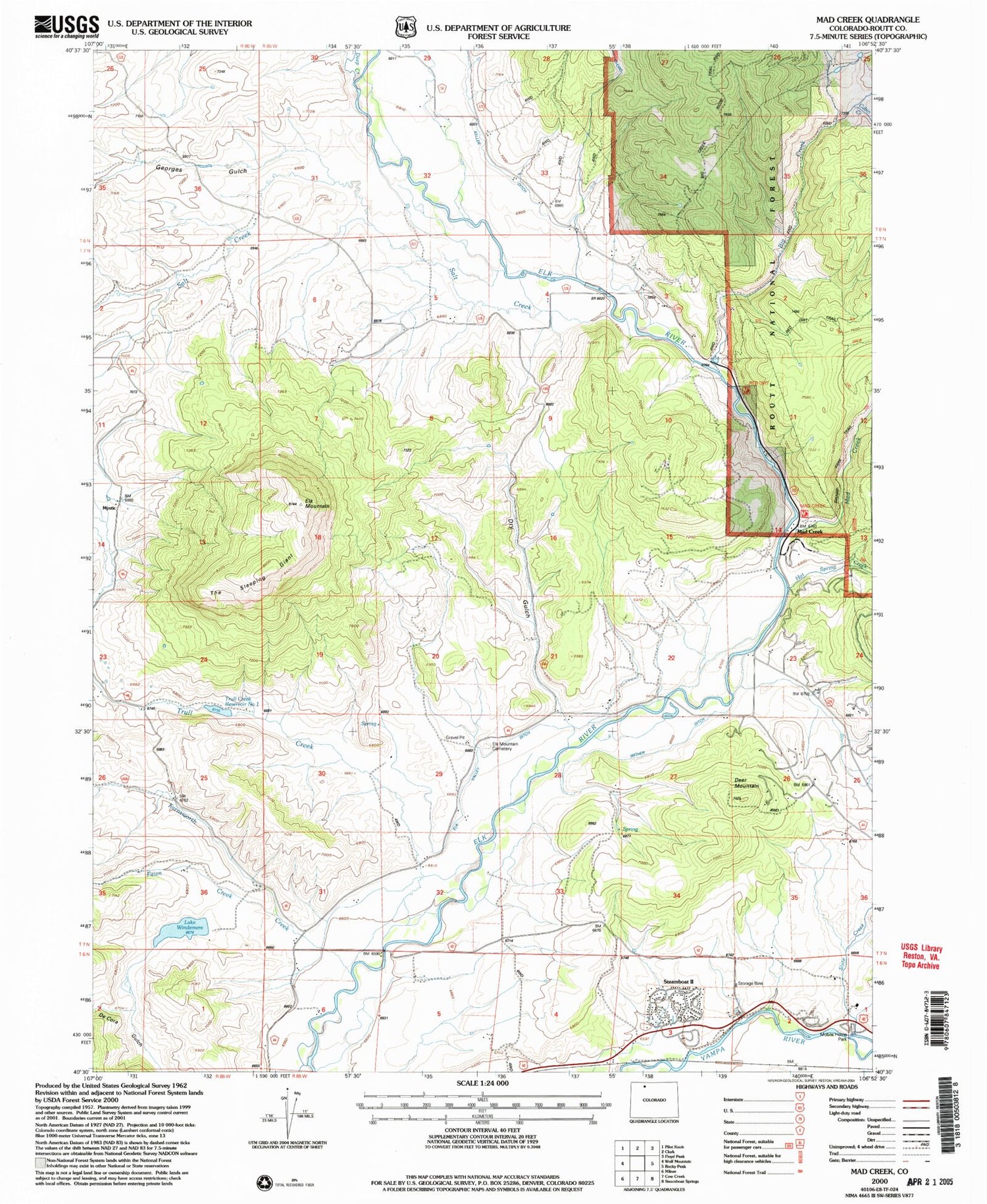 Classic USGS Mad Creek Colorado 7.5'x7.5' Topo Map Image