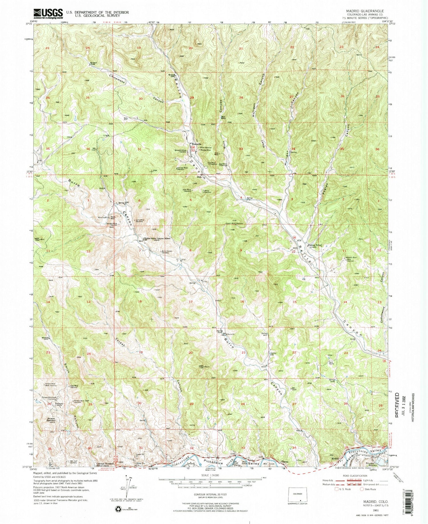 Classic USGS Madrid Colorado 7.5'x7.5' Topo Map Image