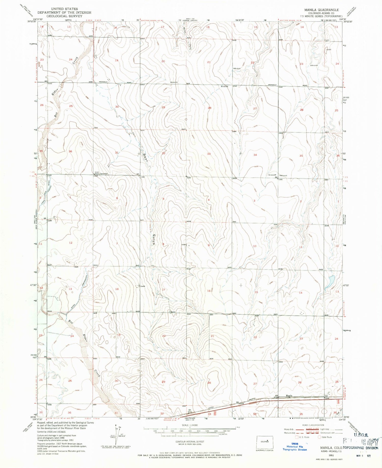 Classic USGS Manila Colorado 7.5'x7.5' Topo Map Image