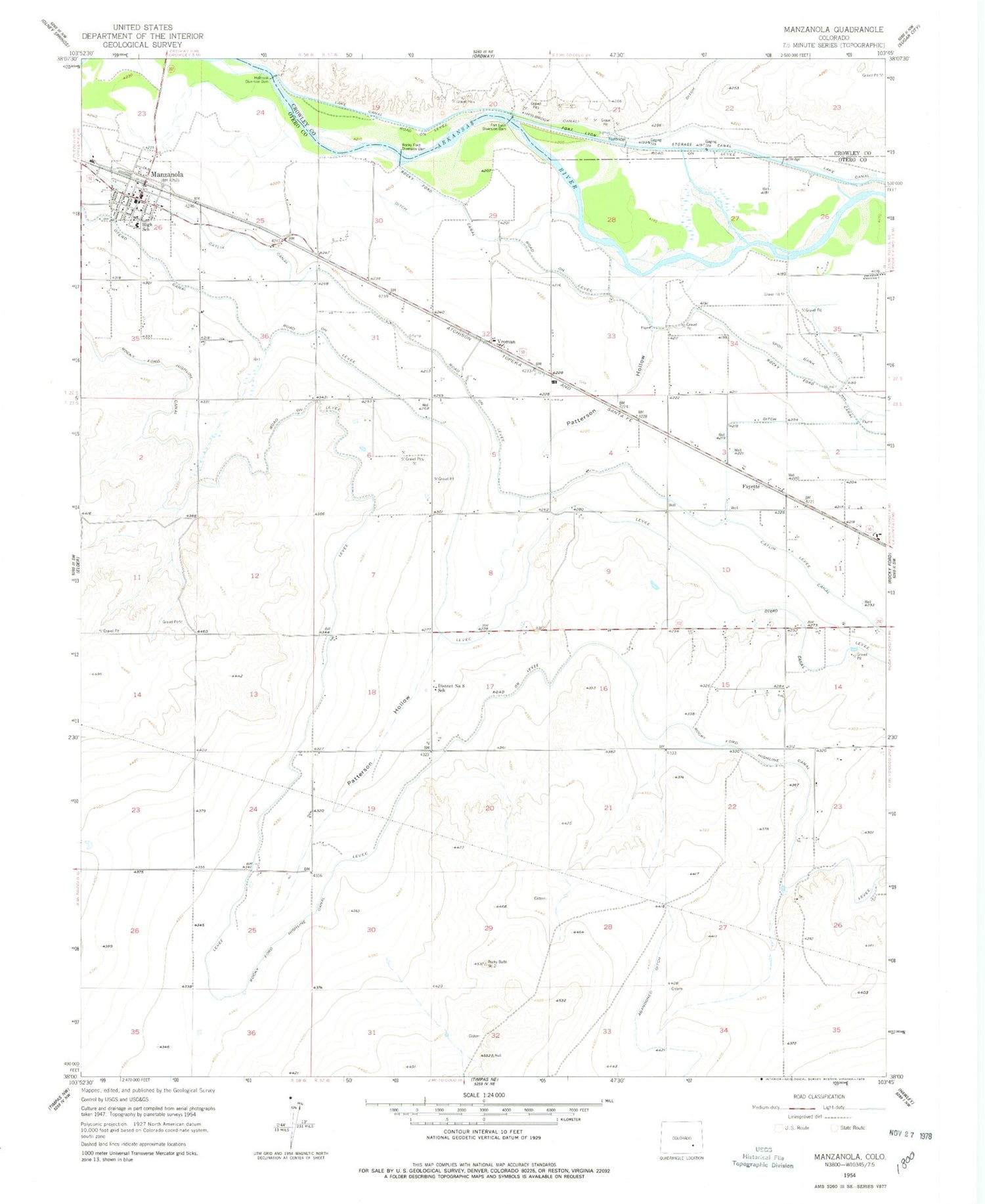 Classic USGS Manzanola Colorado 7.5'x7.5' Topo Map Image