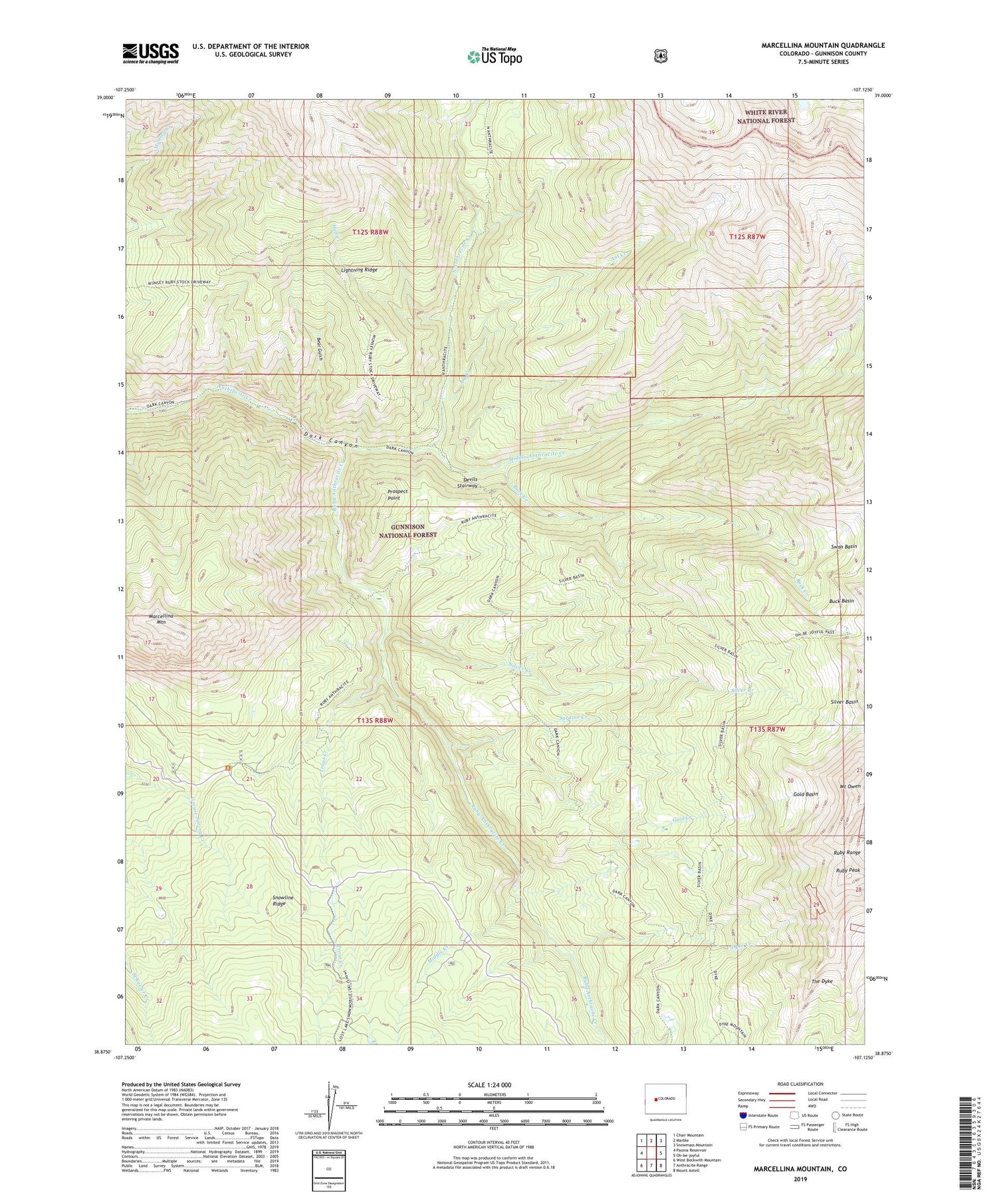 Marcellina Mountain Colorado US Topo Map Image