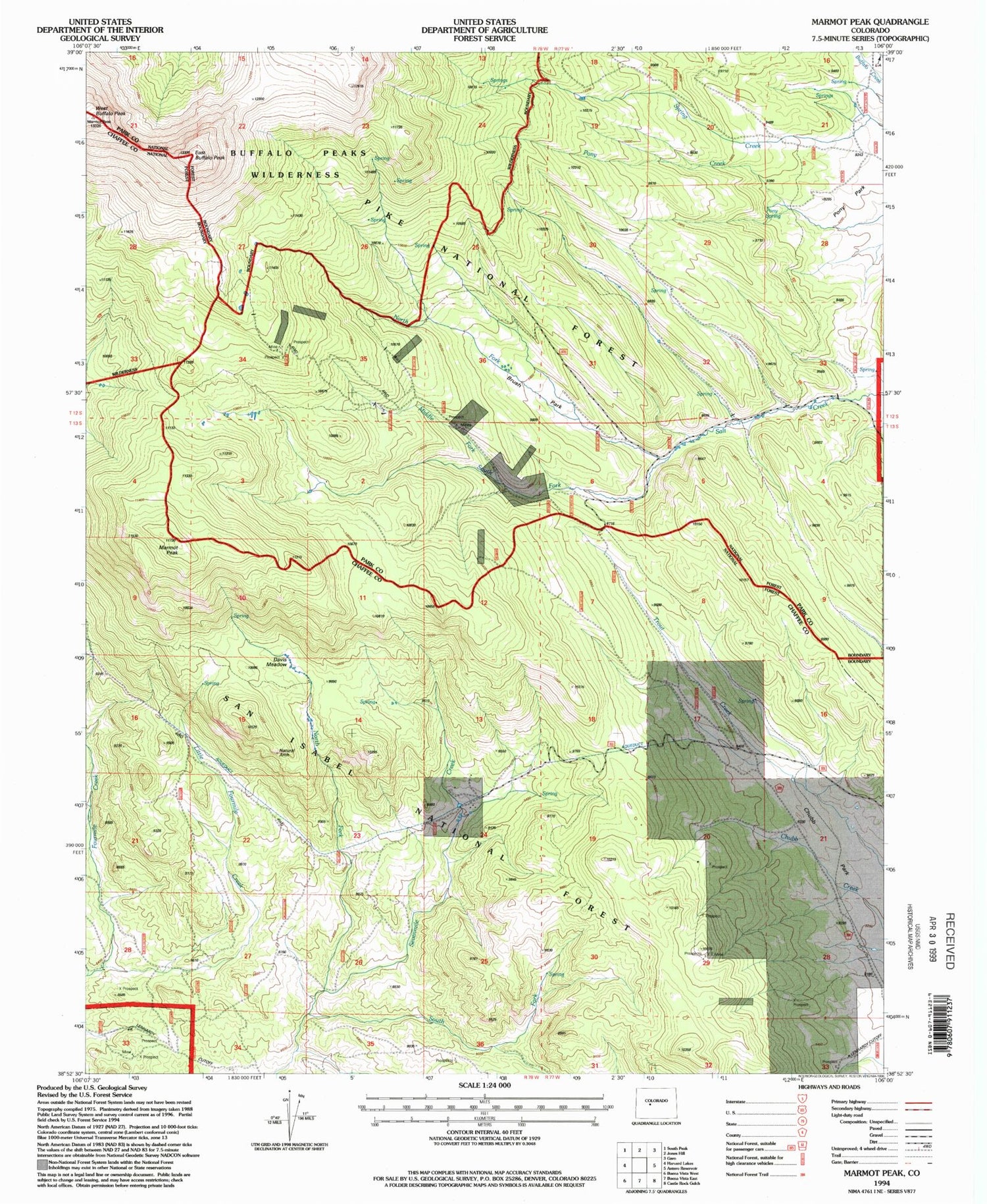 Classic USGS Marmot Peak Colorado 7.5'x7.5' Topo Map Image
