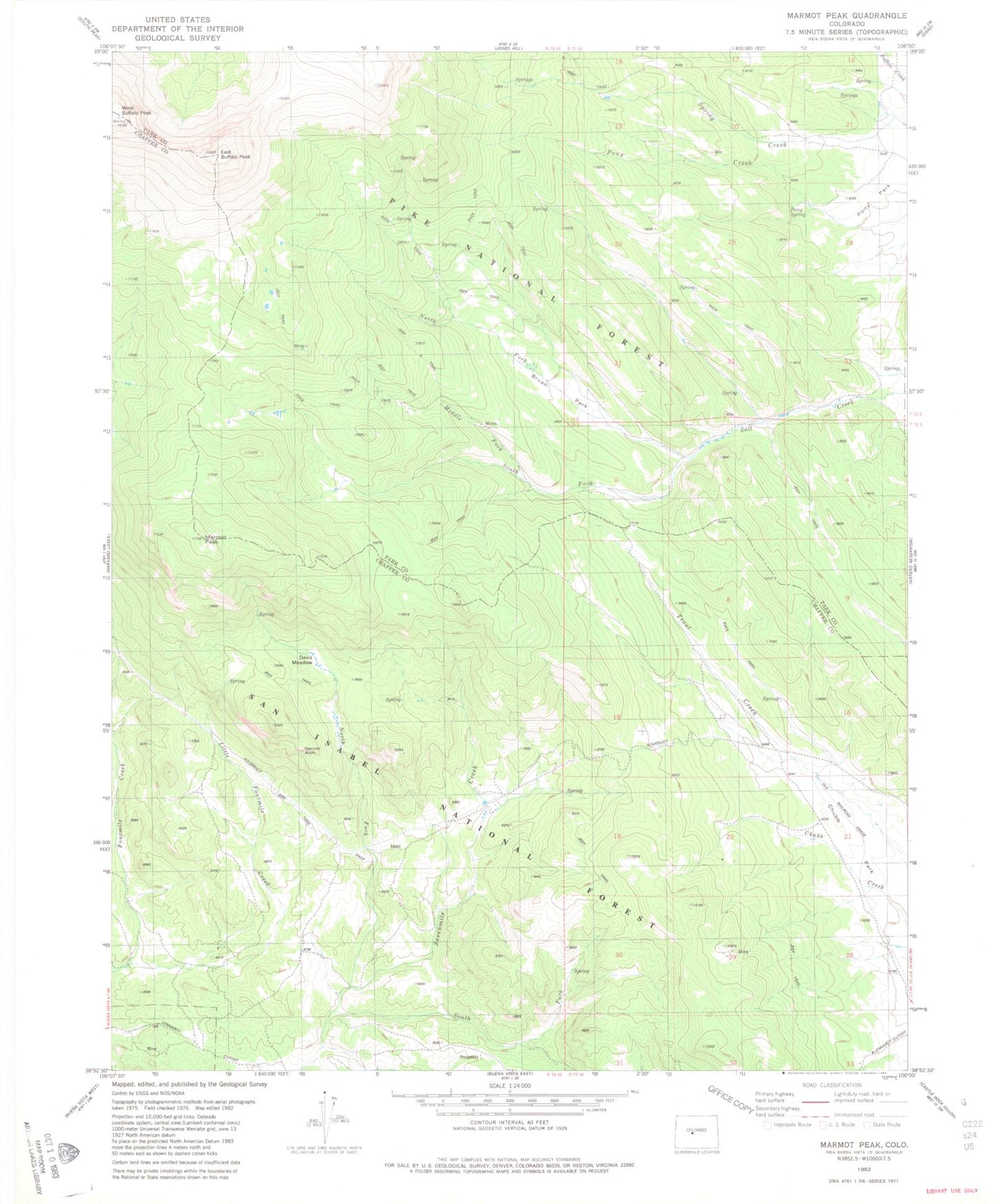 Classic USGS Marmot Peak Colorado 7.5'x7.5' Topo Map Image