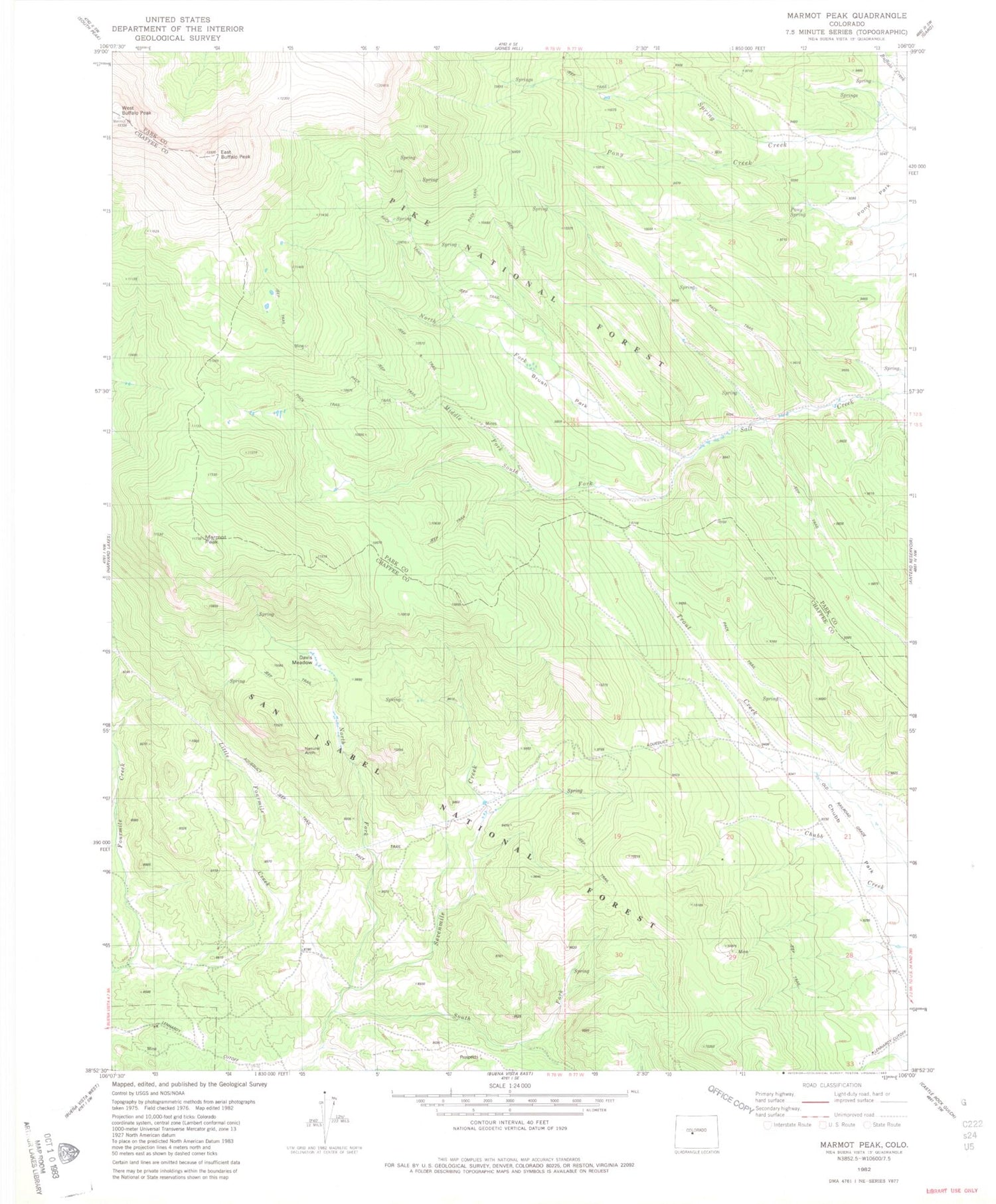 Classic USGS Marmot Peak Colorado 7.5'x7.5' Topo Map Image