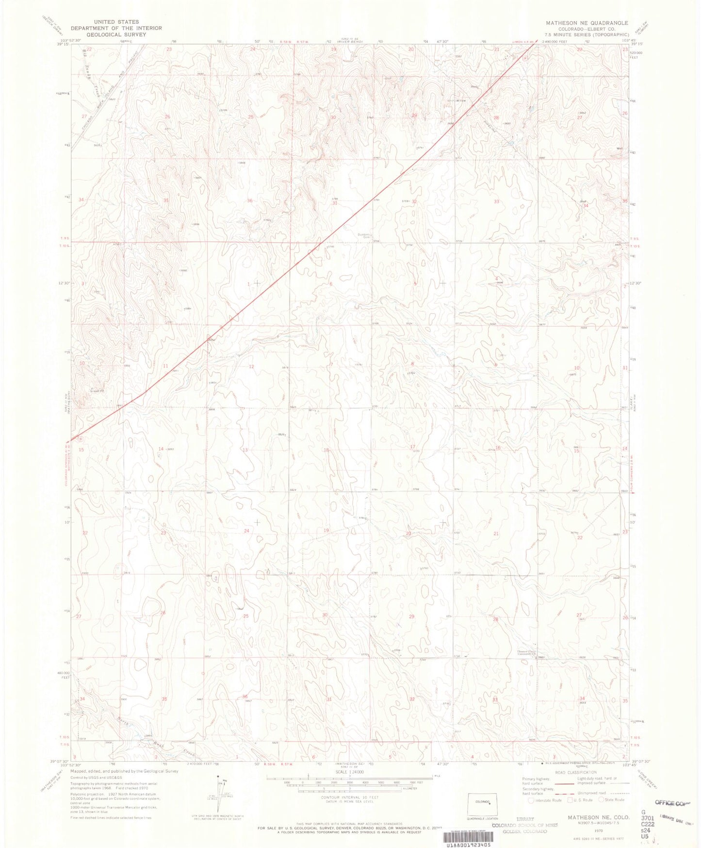Classic USGS Matheson NE Colorado 7.5'x7.5' Topo Map Image