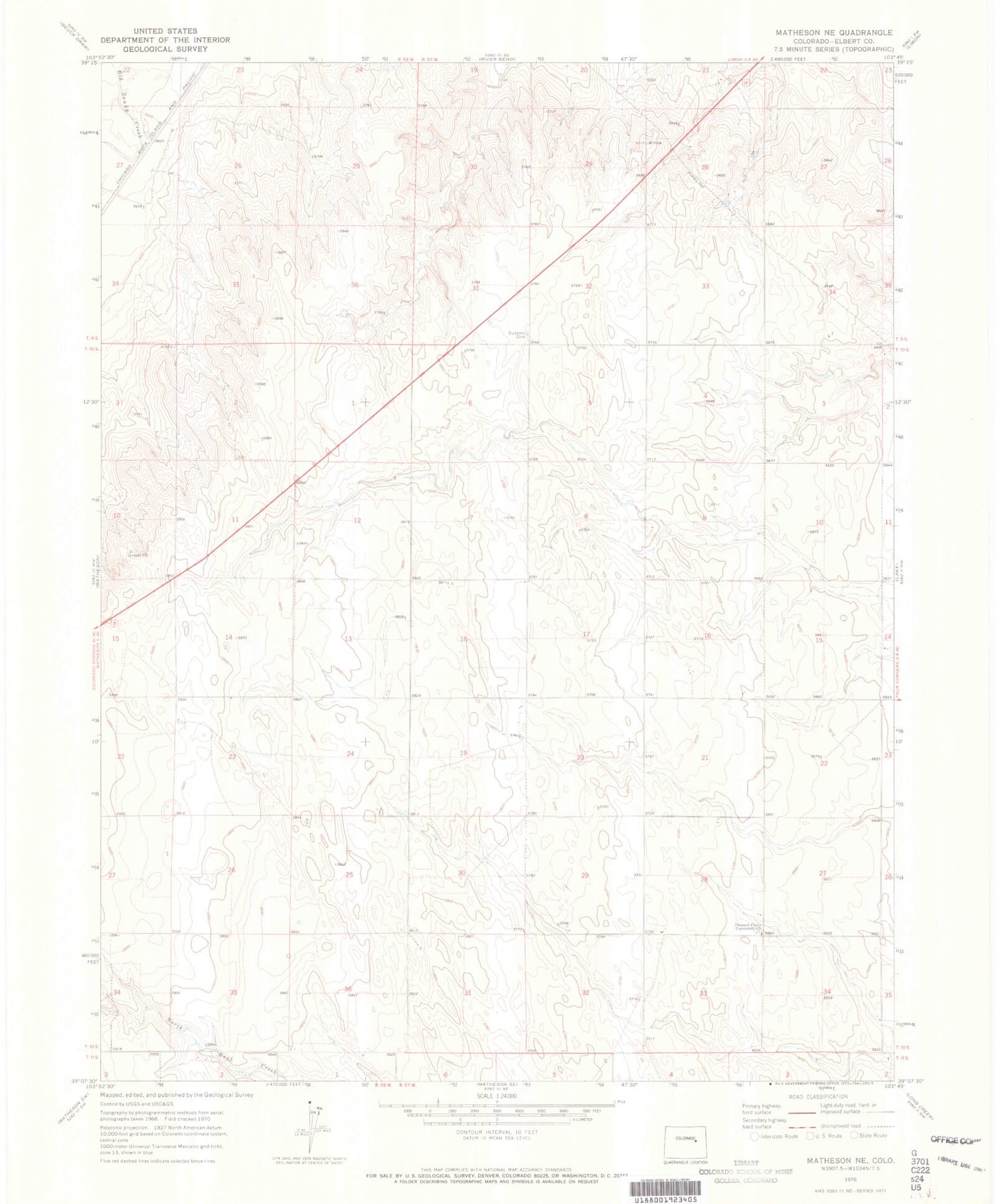 Classic USGS Matheson NE Colorado 7.5'x7.5' Topo Map Image