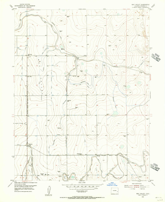 Classic USGS May Valley Colorado 7.5'x7.5' Topo Map Image