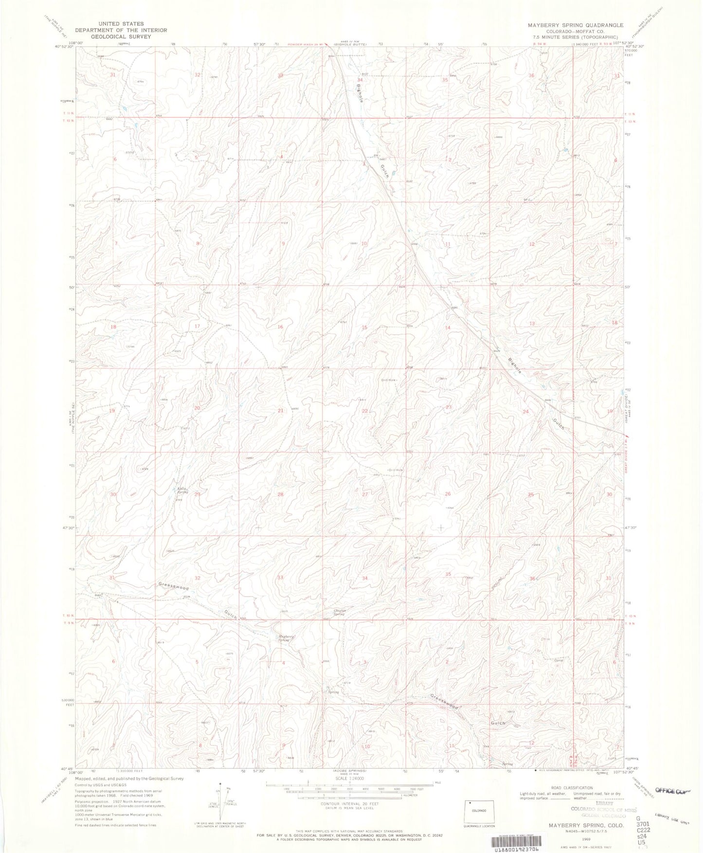 Classic USGS Mayberry Spring Colorado 7.5'x7.5' Topo Map Image