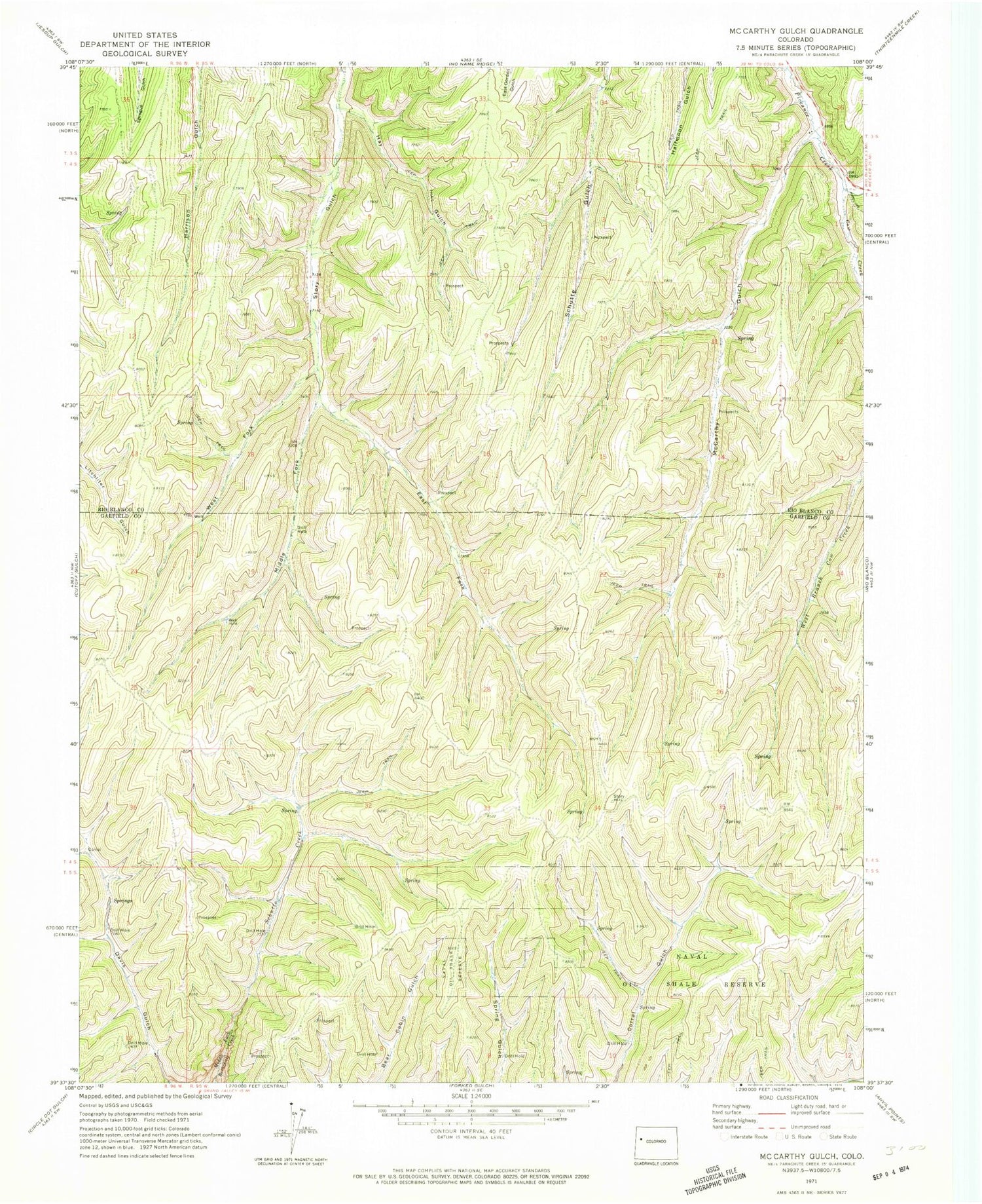 Classic USGS McCarthy Gulch Colorado 7.5'x7.5' Topo Map Image