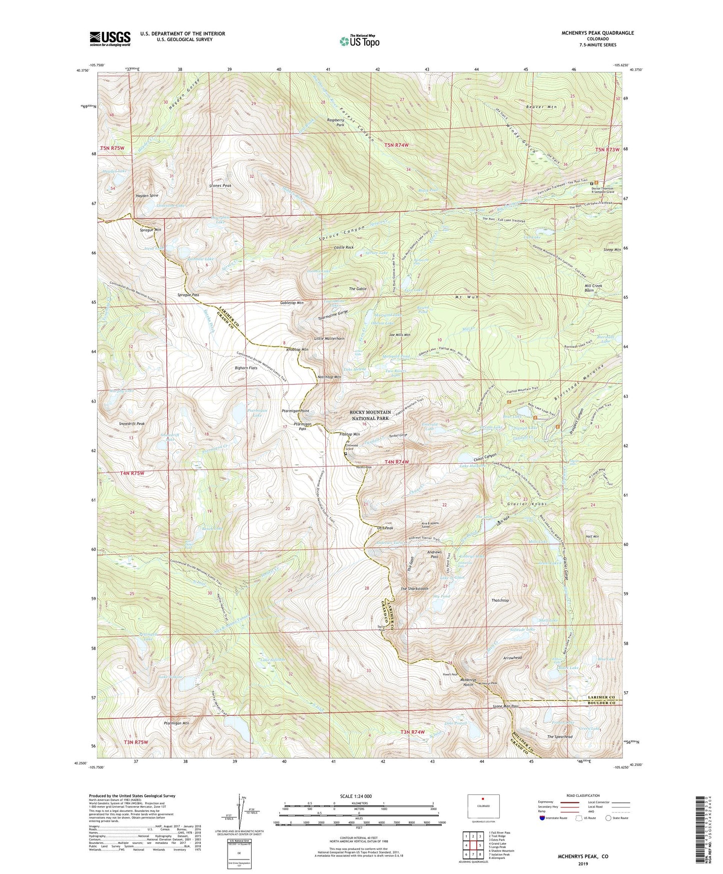 McHenrys Peak Colorado US Topo Map Image
