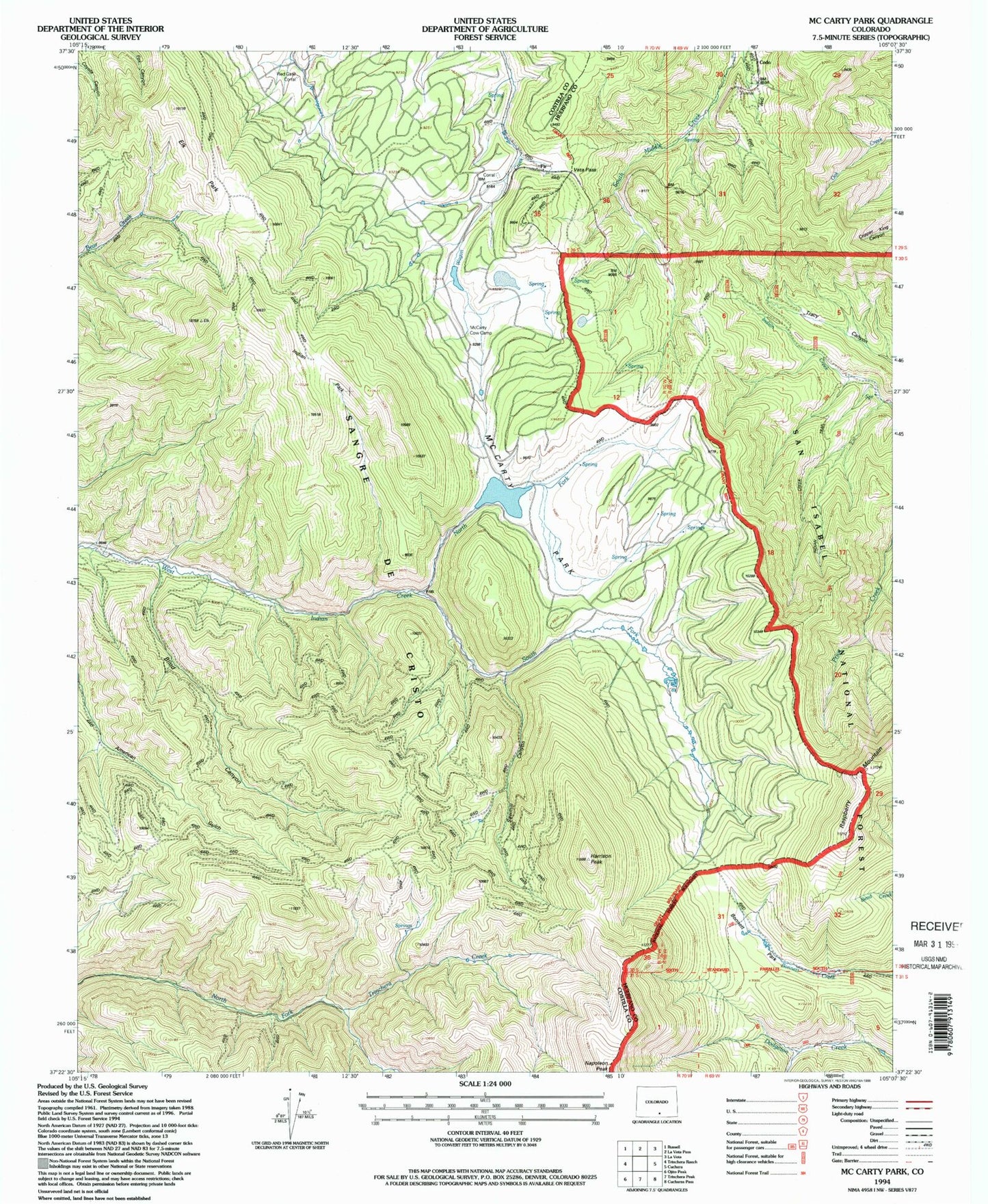 Classic USGS McCarty Park Colorado 7.5'x7.5' Topo Map Image