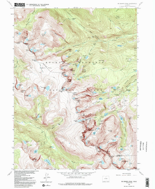 USGS Classic McHenrys Peak Colorado 7.5'x7.5' Topo Map Image