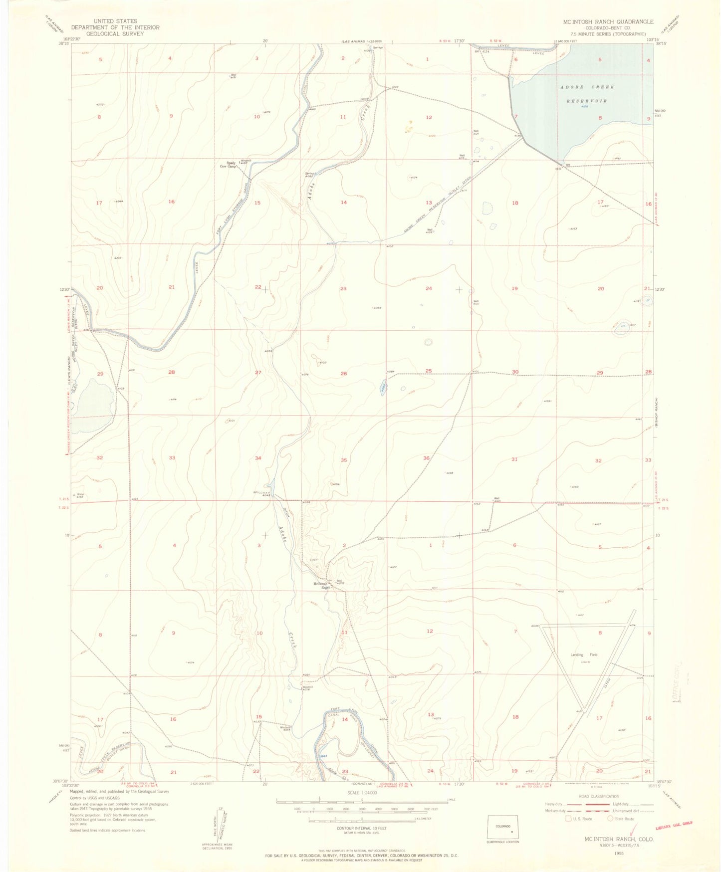 Classic USGS McIntosh Ranch Colorado 7.5'x7.5' Topo Map Image