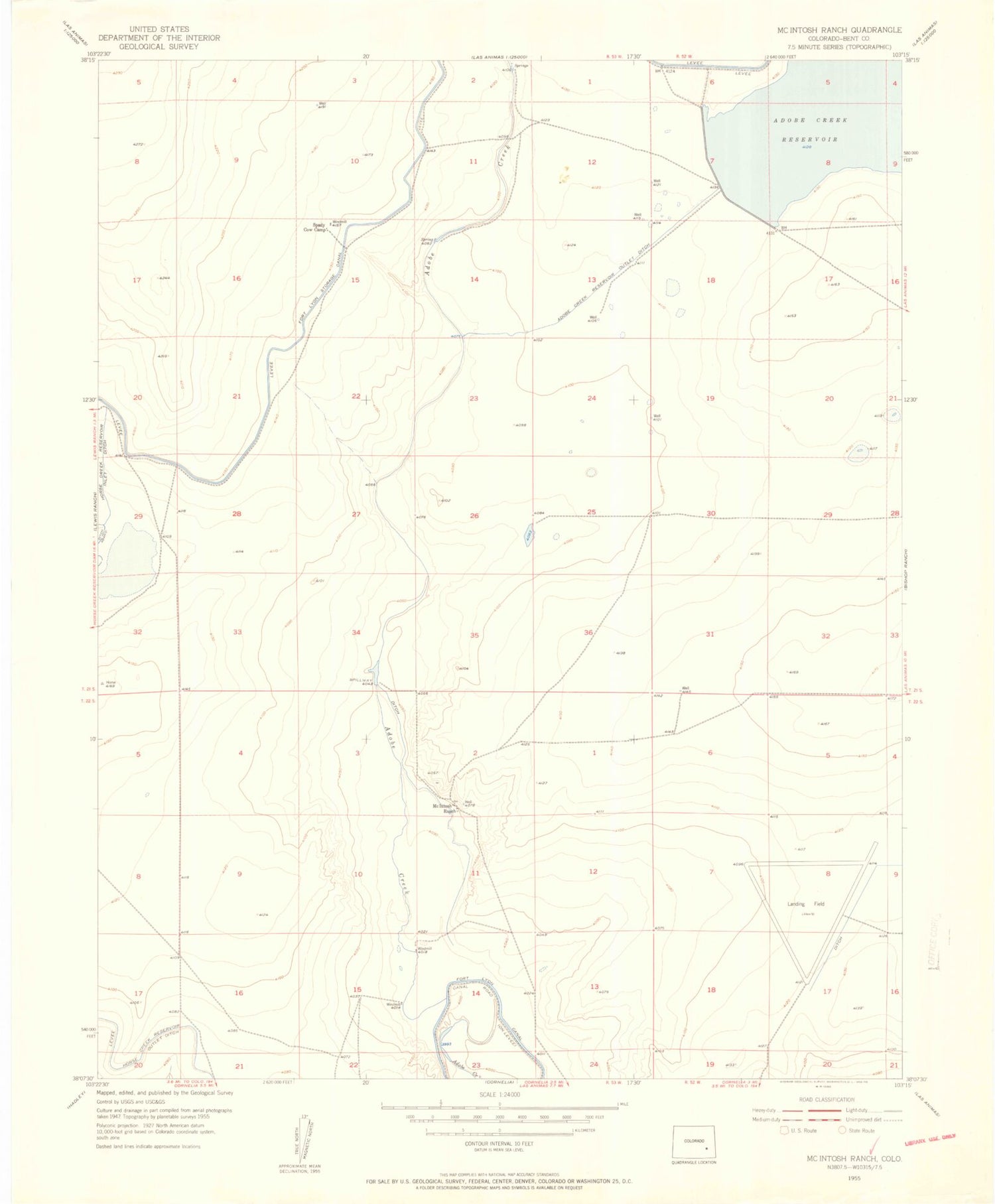 Classic USGS McIntosh Ranch Colorado 7.5'x7.5' Topo Map Image