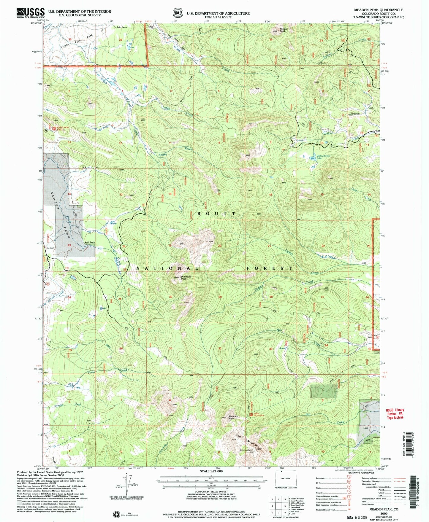Classic USGS Meaden Peak Colorado 7.5'x7.5' Topo Map Image