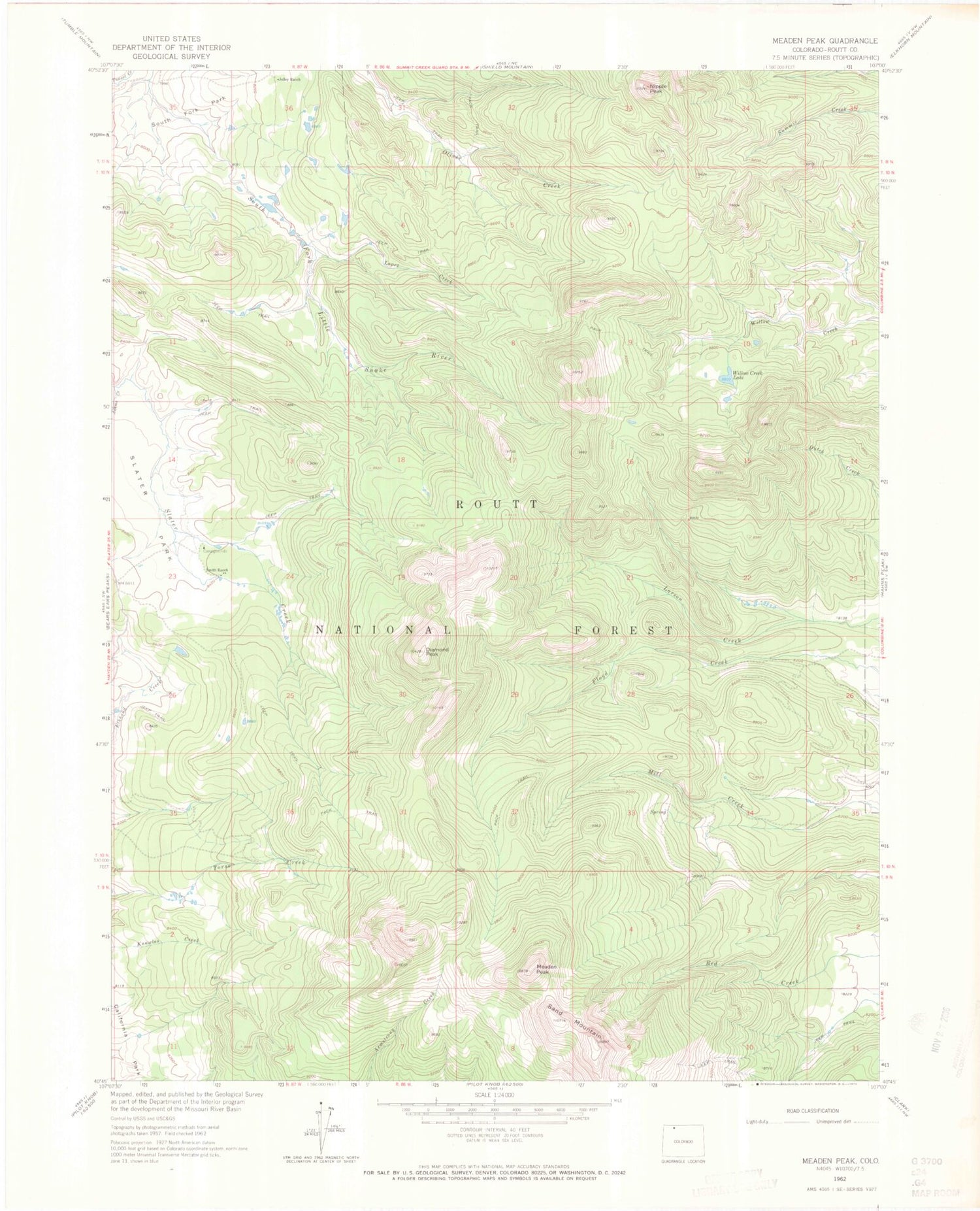Classic USGS Meaden Peak Colorado 7.5'x7.5' Topo Map Image
