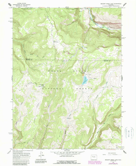 Classic USGS Meadow Creek Lake Colorado 7.5'x7.5' Topo Map Image