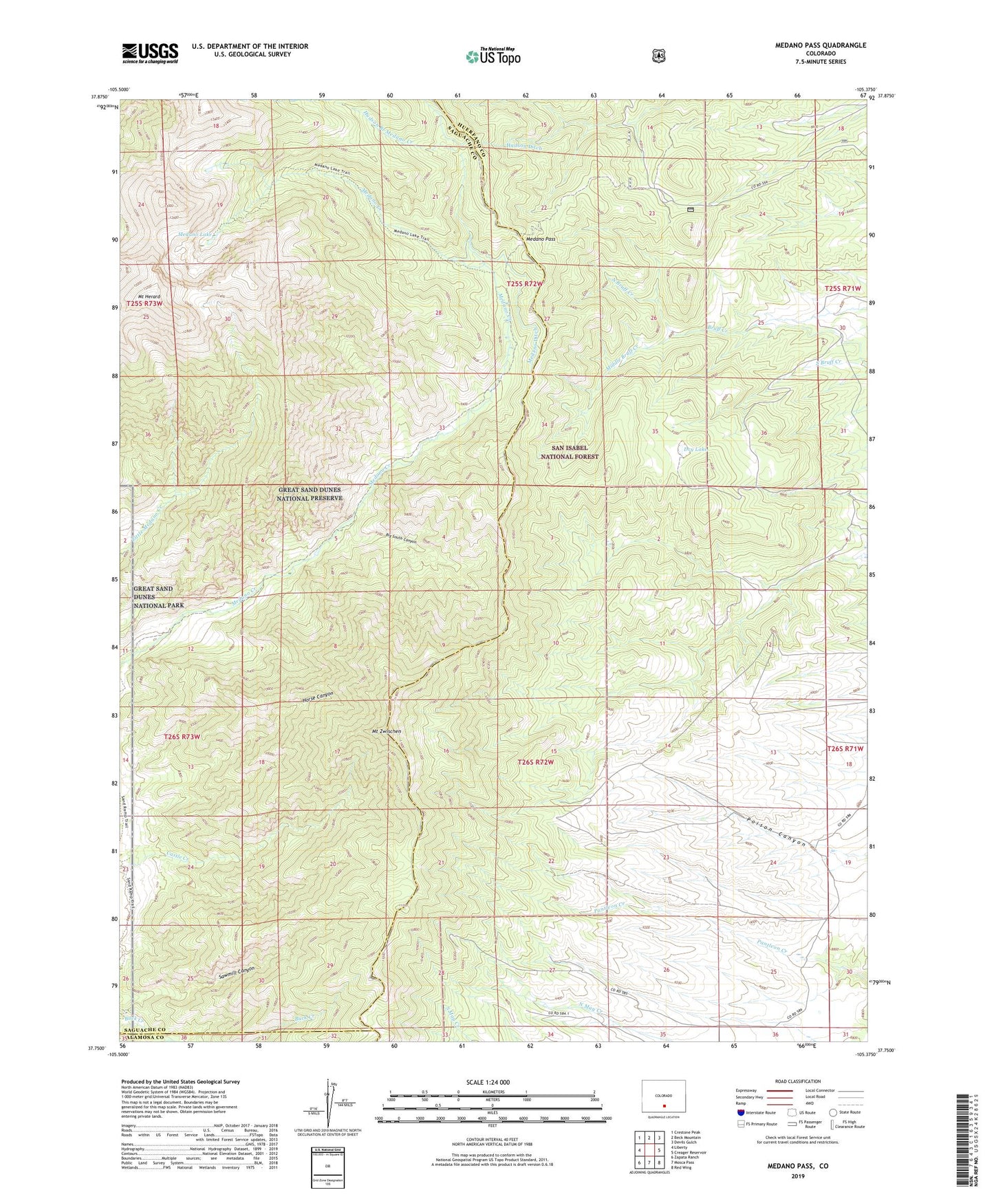 Medano Pass Colorado US Topo Map Image