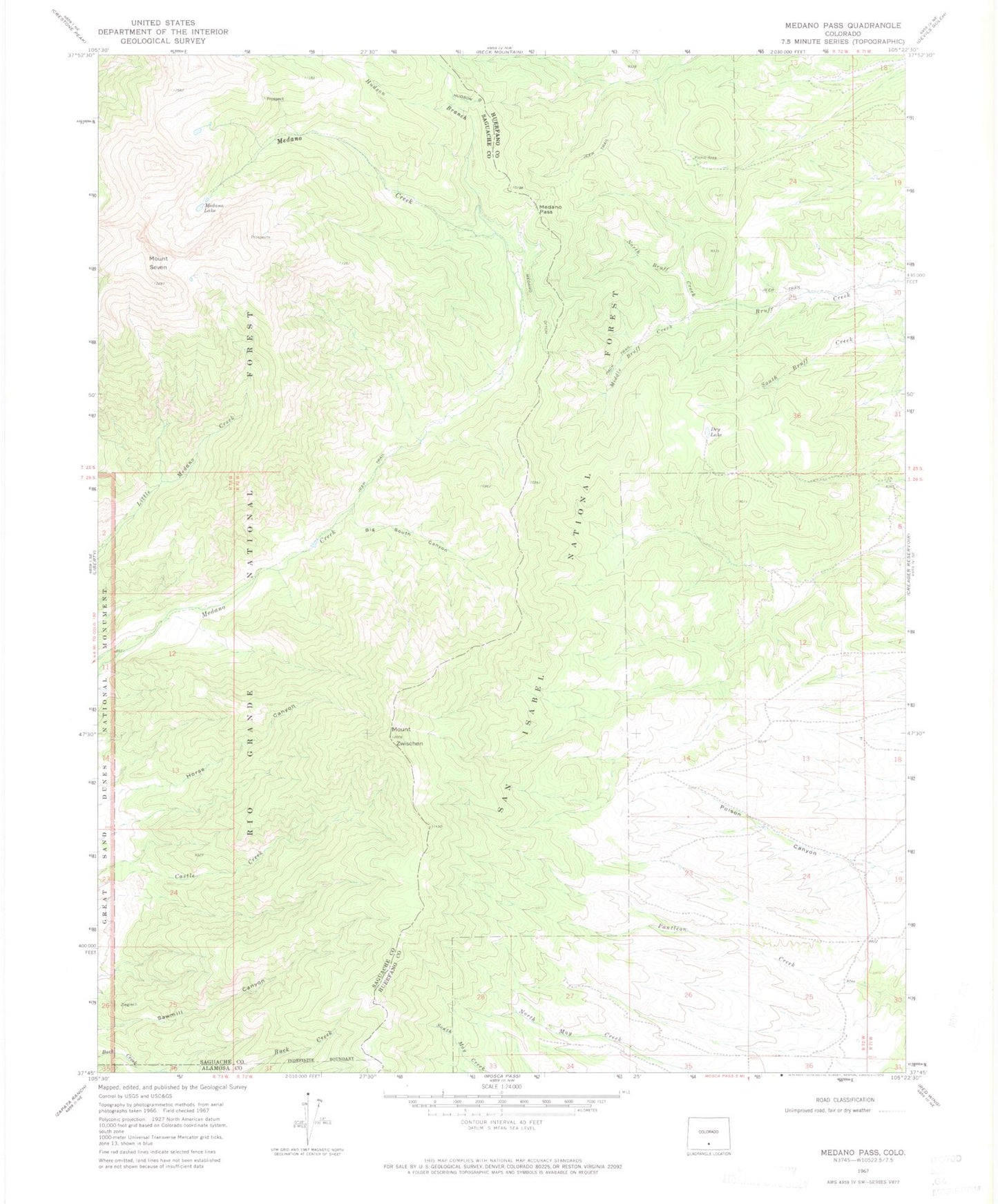 Classic USGS Medano Pass Colorado 7.5'x7.5' Topo Map Image