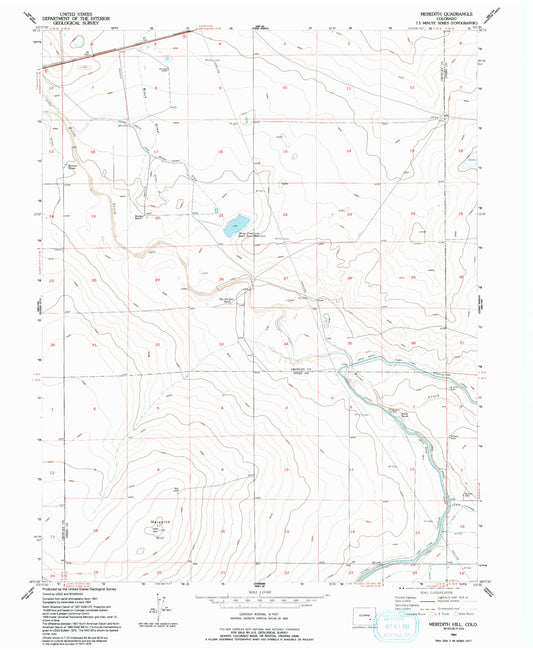 Classic USGS Meredith Hill Colorado 7.5'x7.5' Topo Map Image