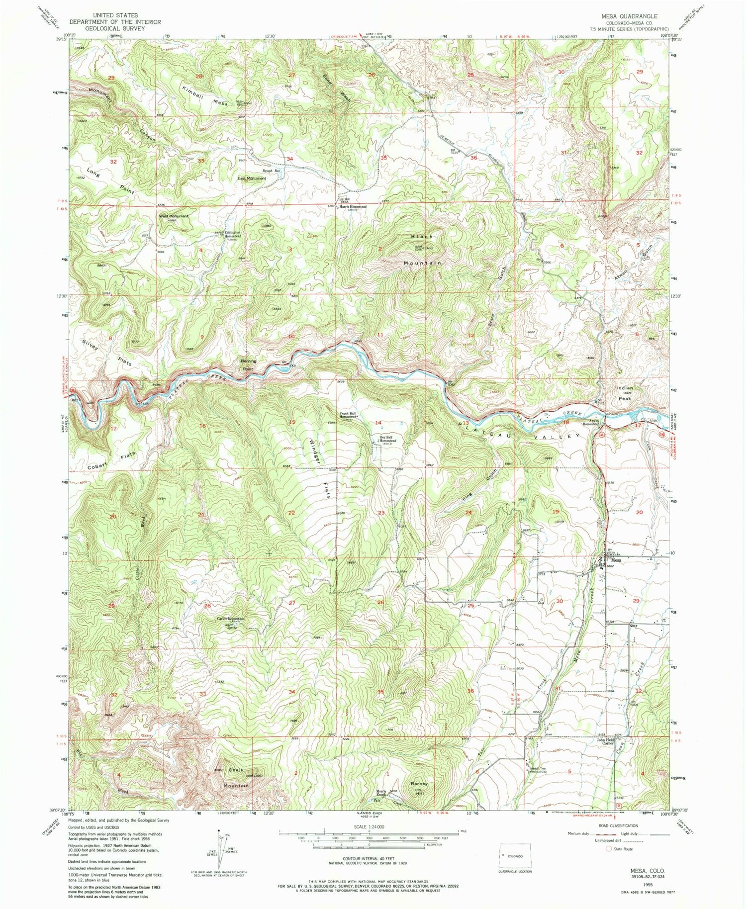 Classic USGS Mesa Colorado 7.5'x7.5' Topo Map Image