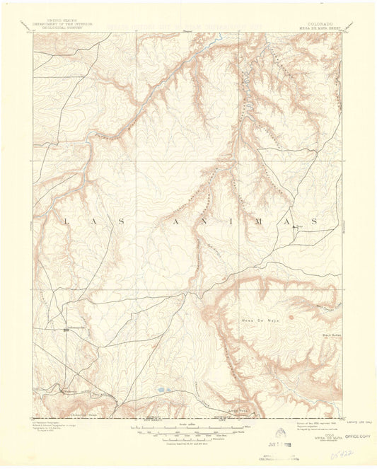 Historic 1893 Mesa De Maya Colorado 30'x30' Topo Map Image